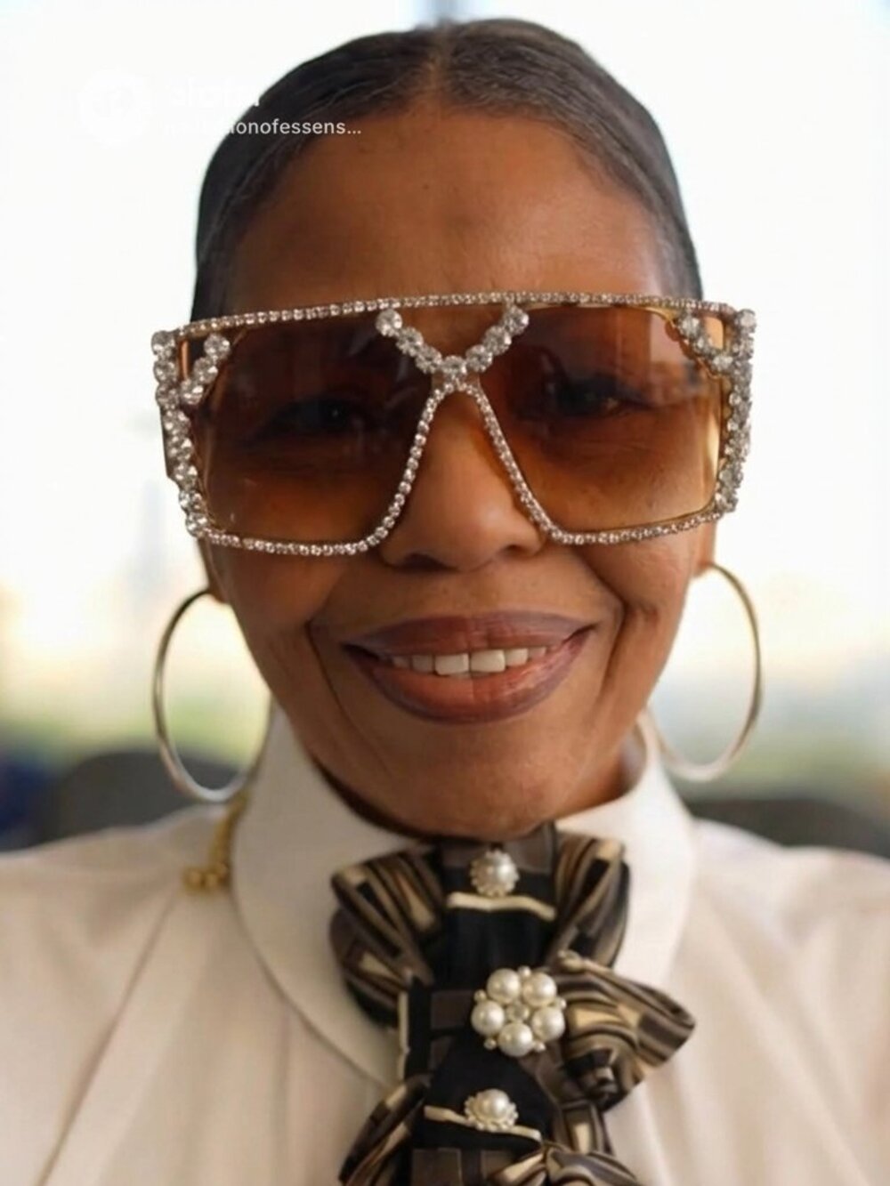 Large Hollow Geometric Mirror Sunglasses – Tortoiseshell Frame with Rhinestone A